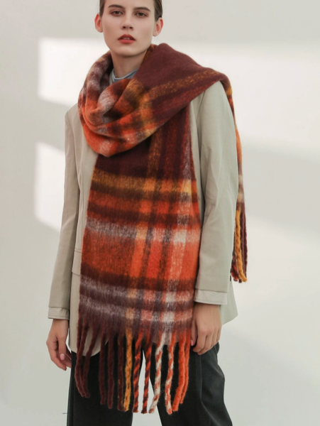 Multi Colour Bulky Plaid Print Scarf - Multi